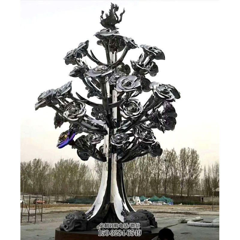 玫瑰花树雕塑,镜面工艺,不锈钢商场景观雕塑 玫瑰花树雕塑,镜面工艺,不锈钢商场景观雕塑